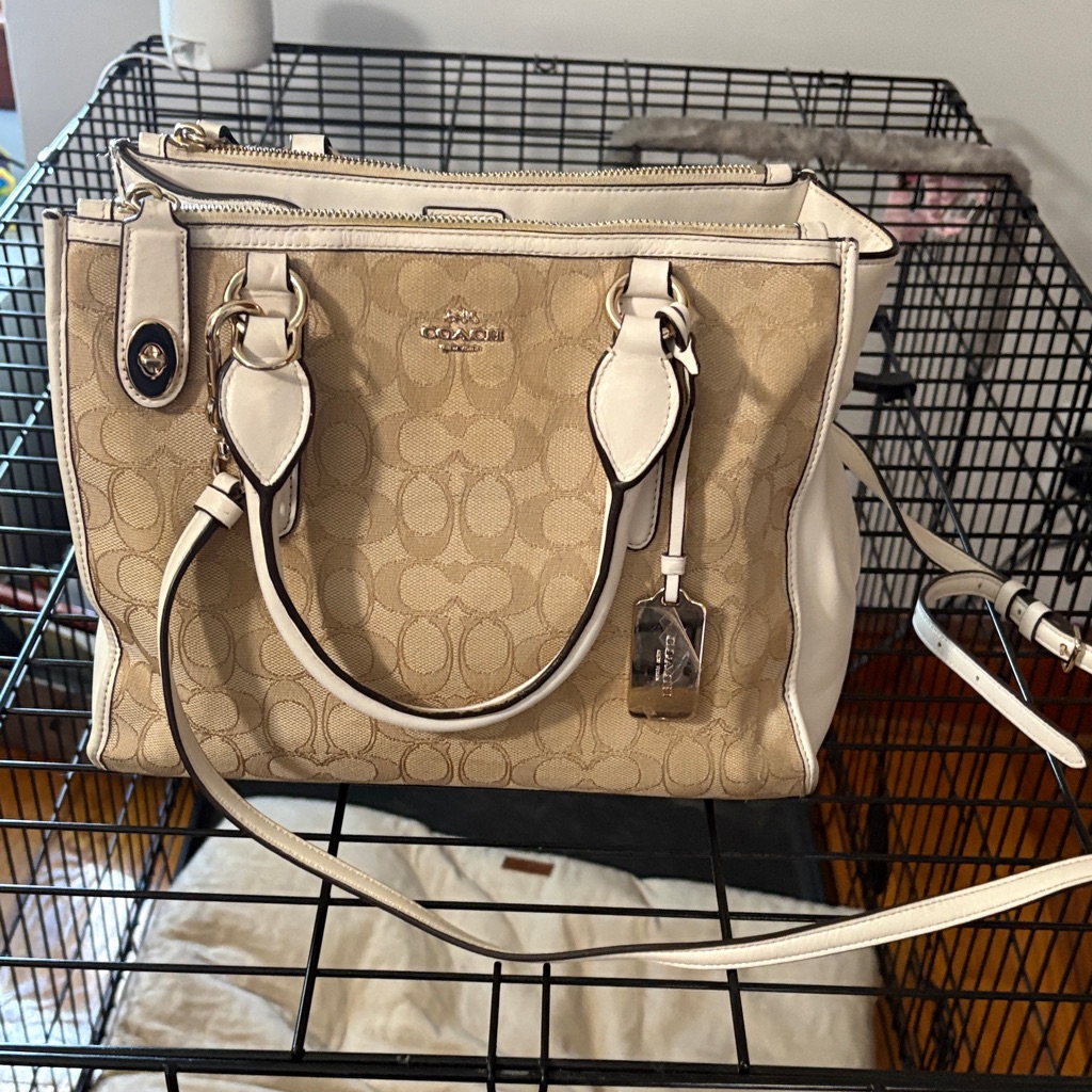 Coach Khaki Signature Canvas Satchel With Chalk Trim